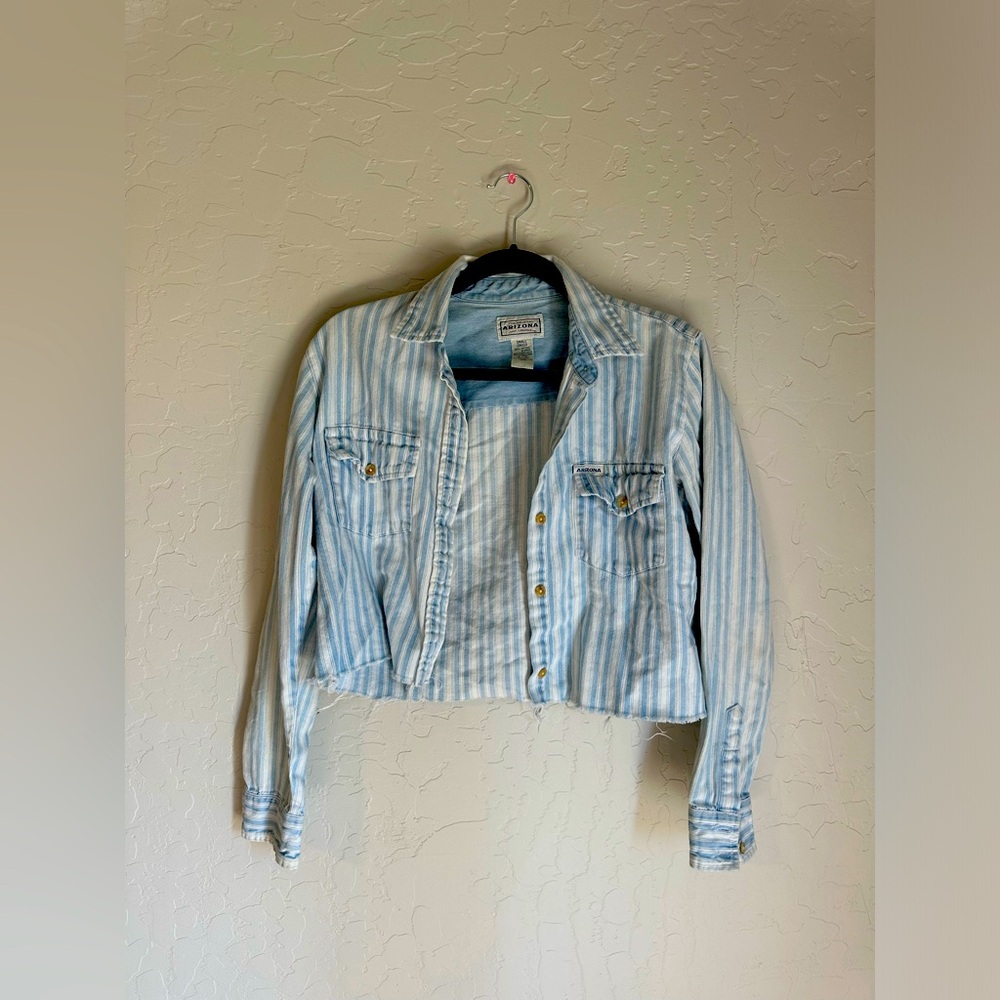 Vintage Arizona jeans cropped striped denim shirt jacket (small)